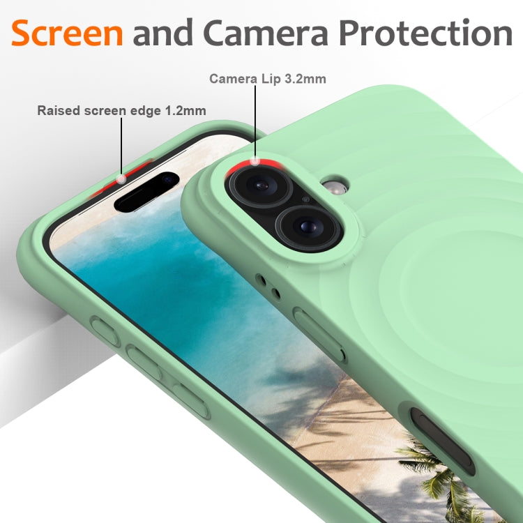 For iPhone 16 Wave Texture MagSafe Magnetic Liquid Silicone Phone Case(Green) - iPhone 16 Cases by buy2fix | Online Shopping UK | buy2fix