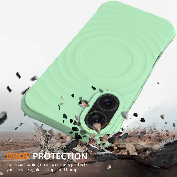 For iPhone 16 Wave Texture MagSafe Magnetic Liquid Silicone Phone Case(Green) - iPhone 16 Cases by buy2fix | Online Shopping UK | buy2fix