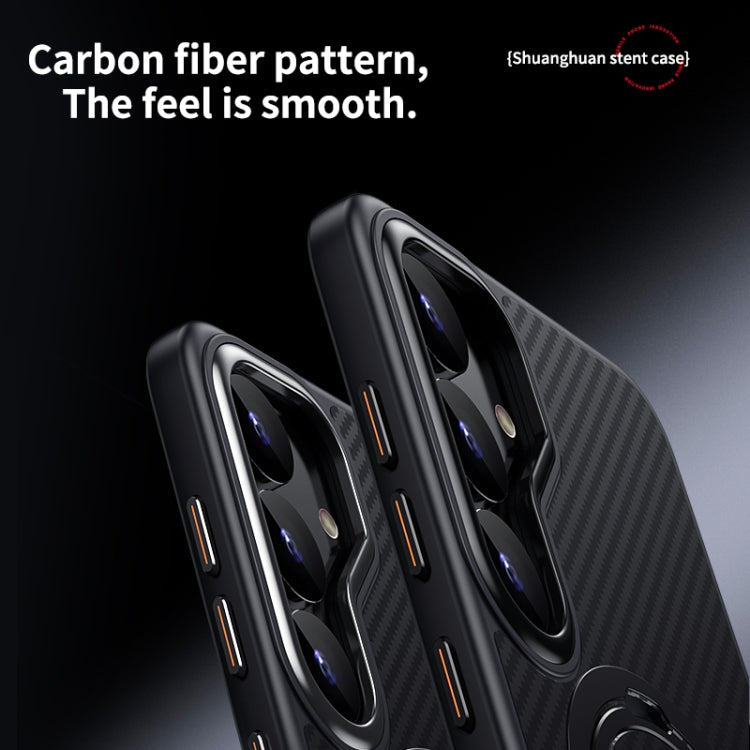 For Samsung Galaxy S25+ 5G Double Ring MagSafe Holder Carbon Fibre Phone Case(Black) - Galaxy S25+ 5G Cases by buy2fix | Online Shopping UK | buy2fix