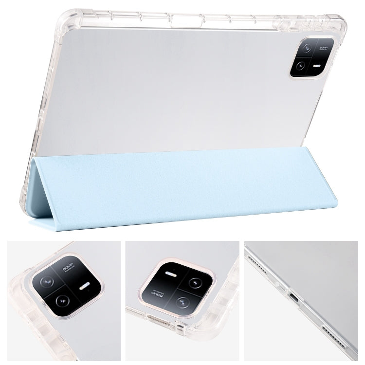 For iPad Pro 13 2024 3-fold Clear TPU Smart Leather Tablet Case with Pen Slot(Ice Blue) - iPad Pro 13 2024 Cases by buy2fix | Online Shopping UK | buy2fix