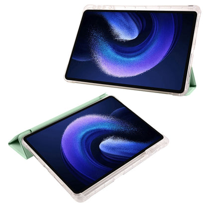 For iPad Air 11 2024 3-fold Clear TPU Smart Leather Tablet Case with Pen Slot(Green) - iPad Air 11 2024 Cases by buy2fix | Online Shopping UK | buy2fix