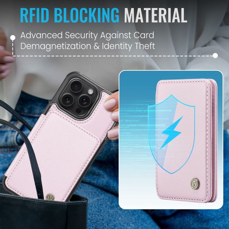 For iPhone 16 Pro Max JEEHOOD J05 Business Magnetic Style RFID Leather Phone Case(Pink) - iPhone 16 Pro Max Cases by JEEHOOD | Online Shopping UK | buy2fix