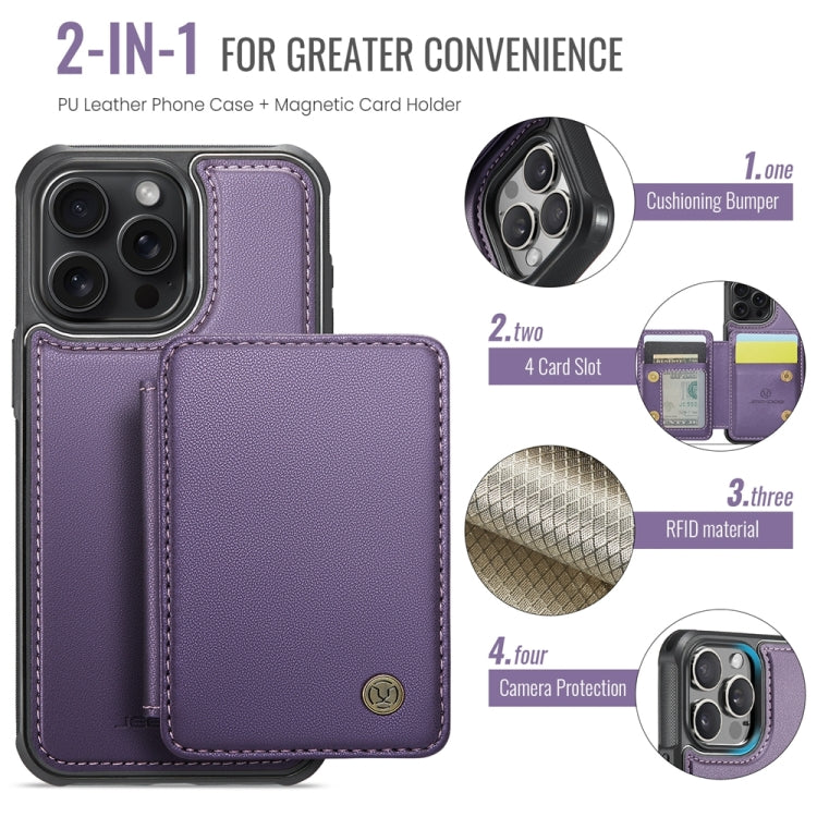 For iPhone 16 Pro JEEHOOD J05 Business Magnetic Style RFID Leather Phone Case(Purple) - iPhone 16 Pro Cases by JEEHOOD | Online Shopping UK | buy2fix