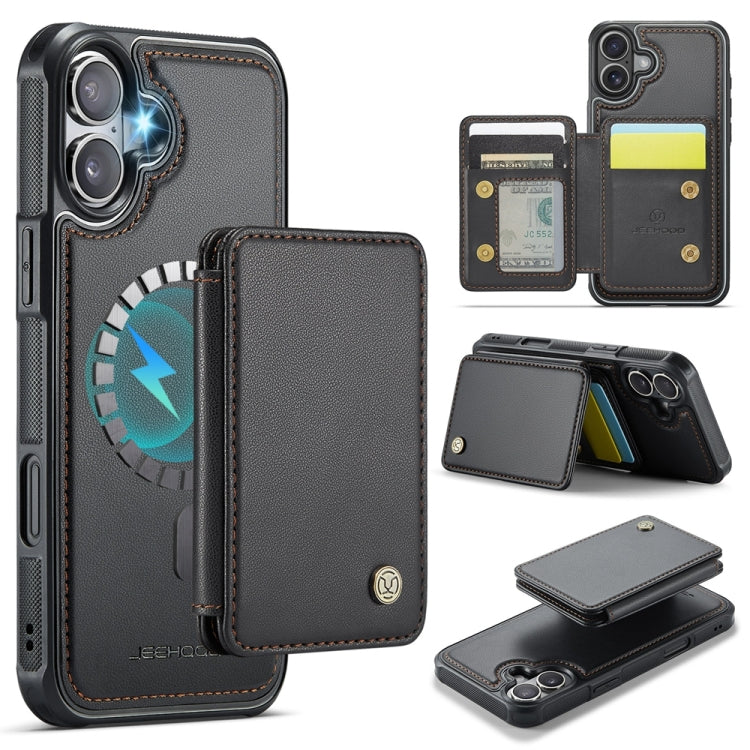 For iPhone 16 Plus JEEHOOD J05 Business Magnetic Style RFID Leather Phone Case(Black) - iPhone 16 Plus Cases by JEEHOOD | Online Shopping UK | buy2fix