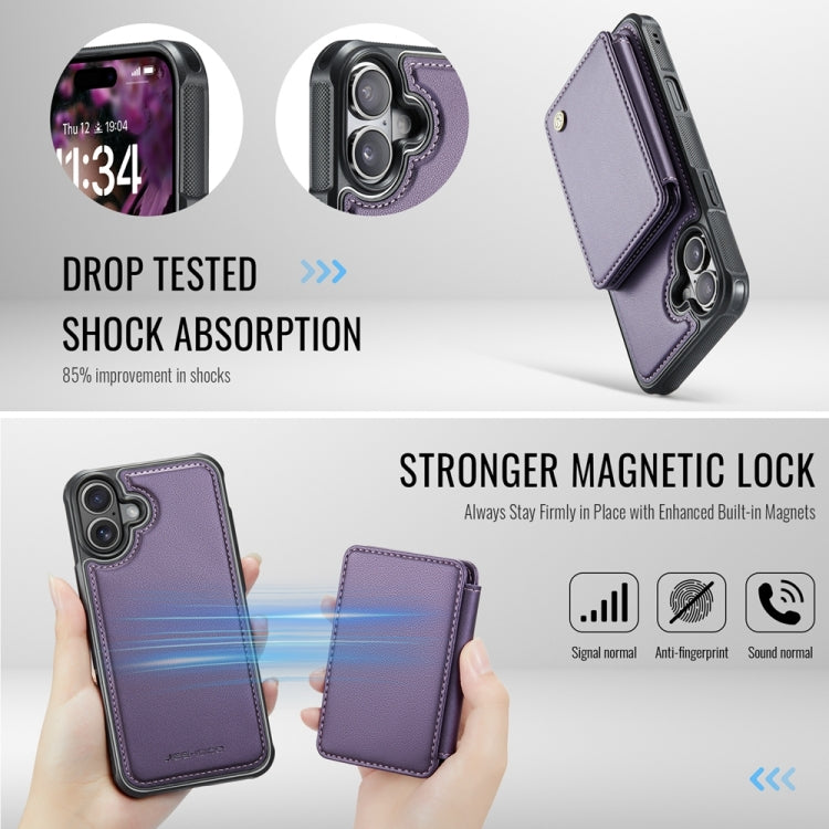 For iPhone 16 Plus JEEHOOD J05 Business Magnetic Style RFID Leather Phone Case(Purple) - iPhone 16 Plus Cases by JEEHOOD | Online Shopping UK | buy2fix