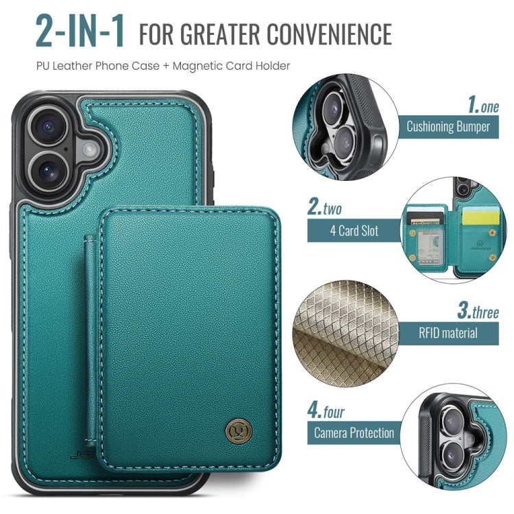 For iPhone 16 Plus JEEHOOD J05 Business Magnetic Style RFID Leather Phone Case(Blue Green) - iPhone 16 Plus Cases by JEEHOOD | Online Shopping UK | buy2fix