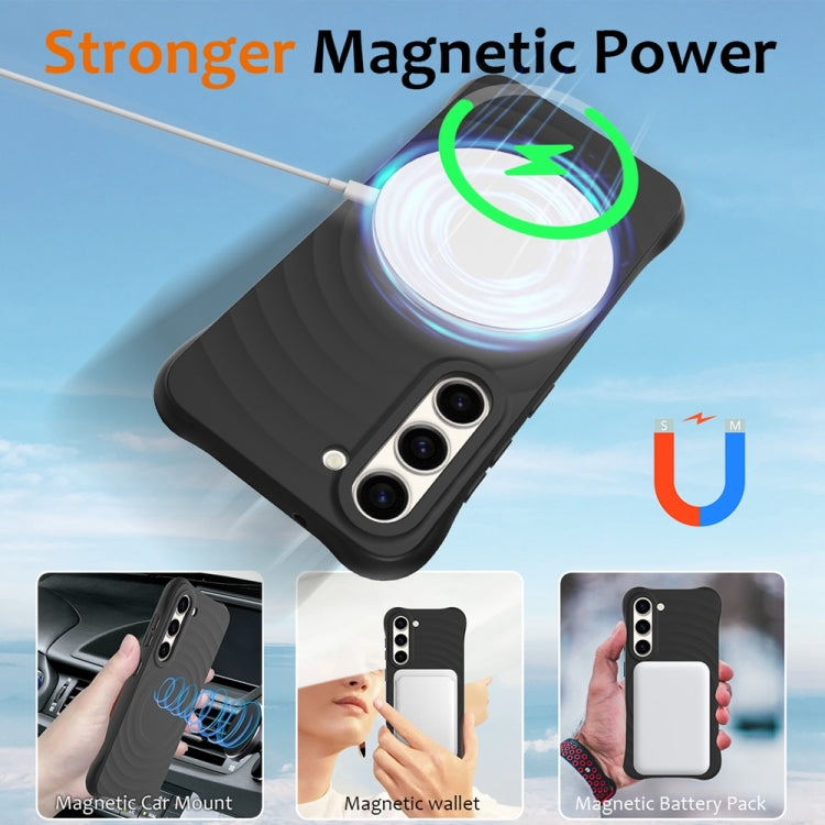 For Samsung Galaxy S23 5G Wave Texture MagSafe Magnetic Liquid Silicone Phone Case(Black) - Galaxy S23 5G Cases by buy2fix | Online Shopping UK | buy2fix