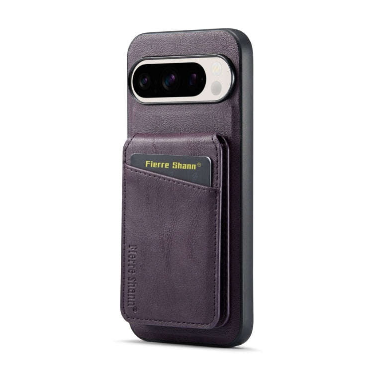 For Google Pixel 9 Fierre Shann Oil Wax Cow Leather Magnetic Card Holder Phone Case(Purple) - Google Cases by FIERRE SHANN | Online Shopping UK | buy2fix