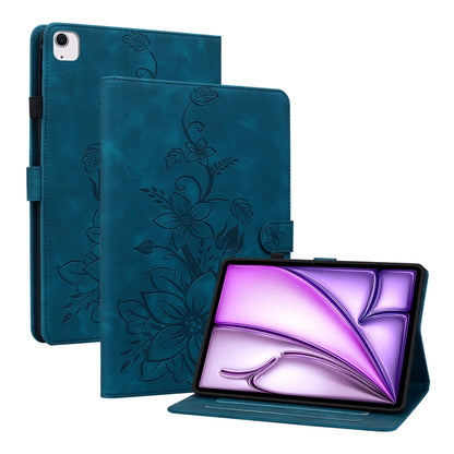 For iPad Air 13 2024 Lily Embossed Leather Smart Tablet Case(Dark Blue) - iPad Air 13 2024 Cases by buy2fix | Online Shopping UK | buy2fix