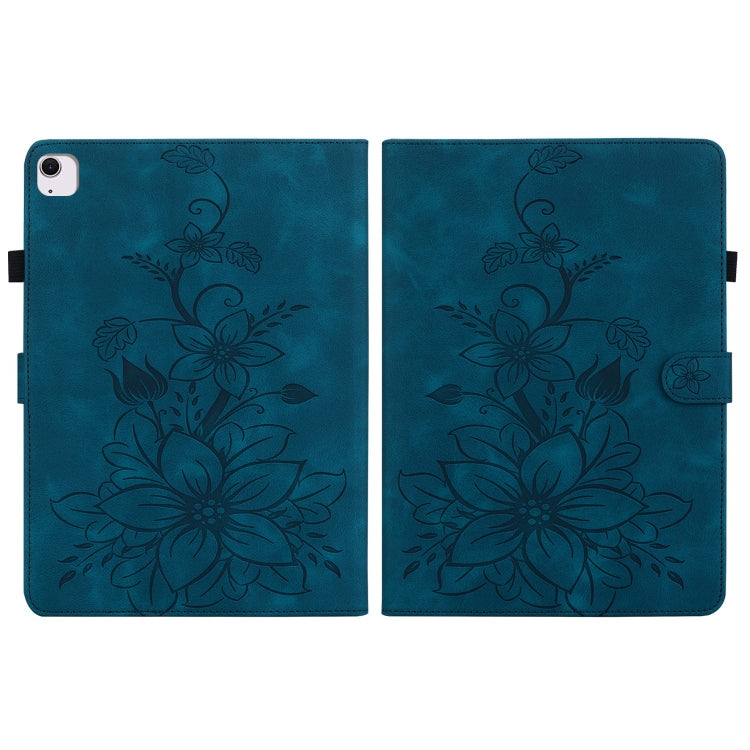 For iPad Air 13 2024 Lily Embossed Leather Smart Tablet Case(Dark Blue) - iPad Air 13 2024 Cases by buy2fix | Online Shopping UK | buy2fix