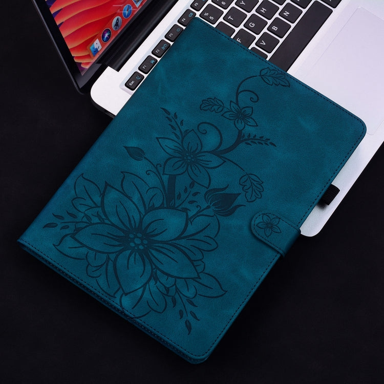 For iPad Pro 11 2024 Lily Embossed Leather Smart Tablet Case(Dark Blue) - iPad Pro 11 2024 Cases by buy2fix | Online Shopping UK | buy2fix