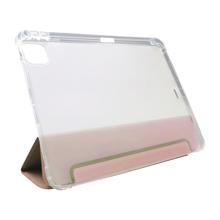 For iPad Pro 11 2024 3-folding Electric Pressed Skin Texture Leather Tablet Case(Light Pink) - iPad Pro 11 2024 Cases by buy2fix | Online Shopping UK | buy2fix