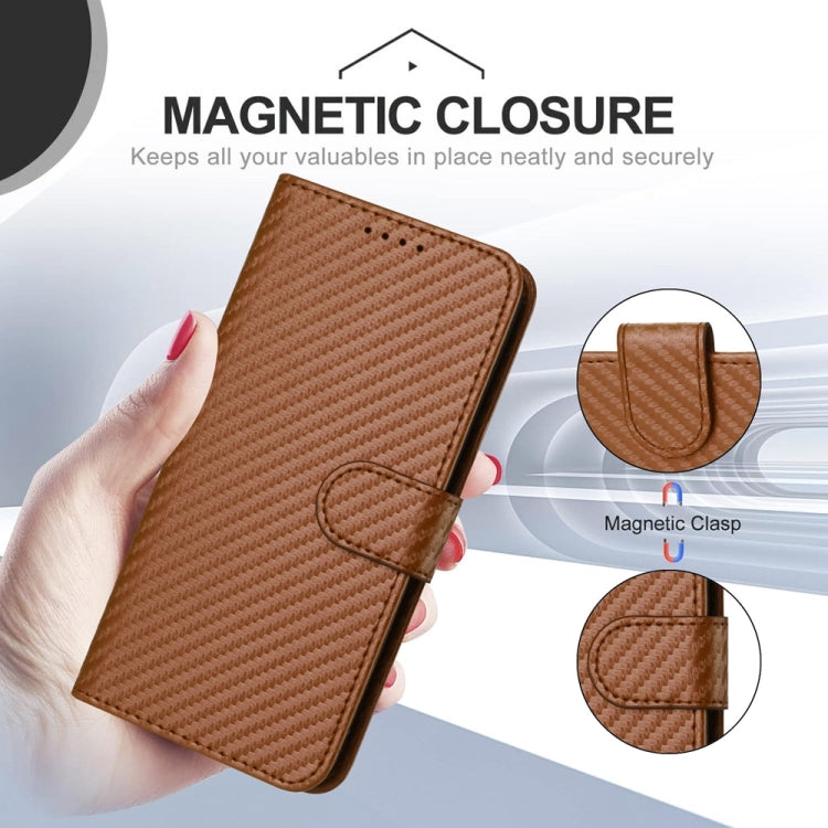 For iPhone SE 2024 YX0070 Carbon Fiber Buckle Leather Phone Case with Lanyard(Coffee) - More iPhone Cases by buy2fix | Online Shopping UK | buy2fix