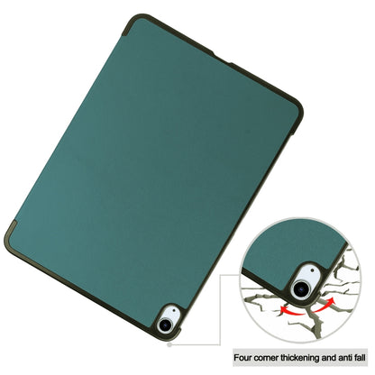 For iPad Air 11 2024 Custer Pure Color 3-Fold Holder Smart Leather Tablet Case(Dark Green) - iPad Air 11 2024 Cases by buy2fix | Online Shopping UK | buy2fix