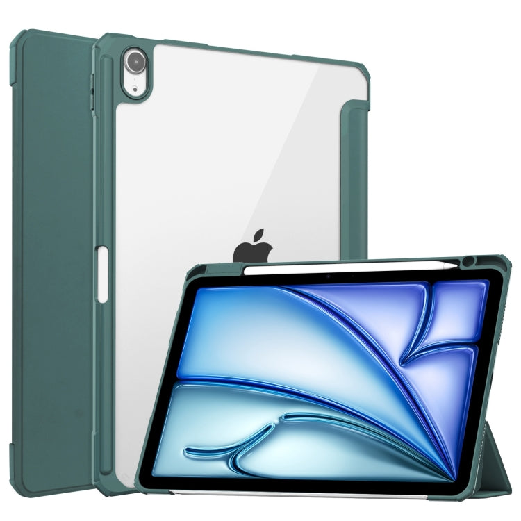 For iPad Air 11 2024 Pure Color 3-fold Clear TPU Smart Leather Tablet Case(Dark Green) - iPad Air 11 2024 Cases by buy2fix | Online Shopping UK | buy2fix