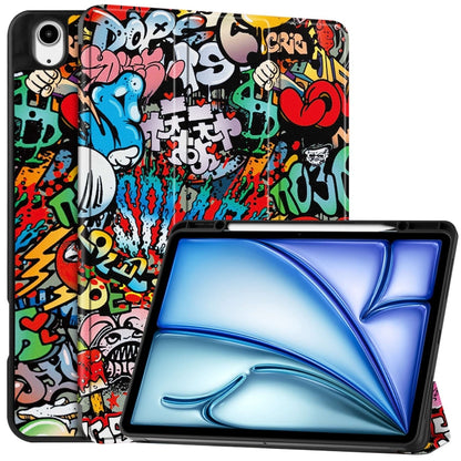 For iPad Air 13 2024 Custer Painted 3-Fold Holder Smart Leather Tablet Case with Pen Tray(Graffiti) - iPad Air 13 2024 Cases by buy2fix | Online Shopping UK | buy2fix