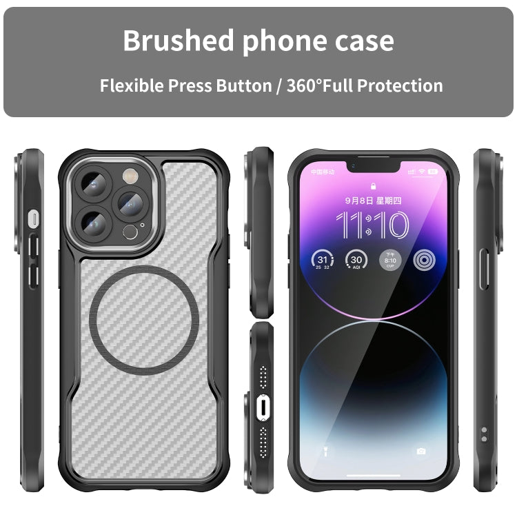 For iPhone 12 Carbon Fiber Texture MagSafe Translucent Phone Case(Black) - iPhone 12 / 12 Pro Cases by buy2fix | Online Shopping UK | buy2fix