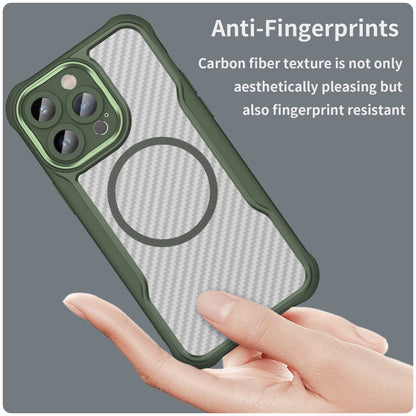 For iPhone 12 Carbon Fiber Texture MagSafe Translucent Phone Case(Green) - iPhone 12 / 12 Pro Cases by buy2fix | Online Shopping UK | buy2fix