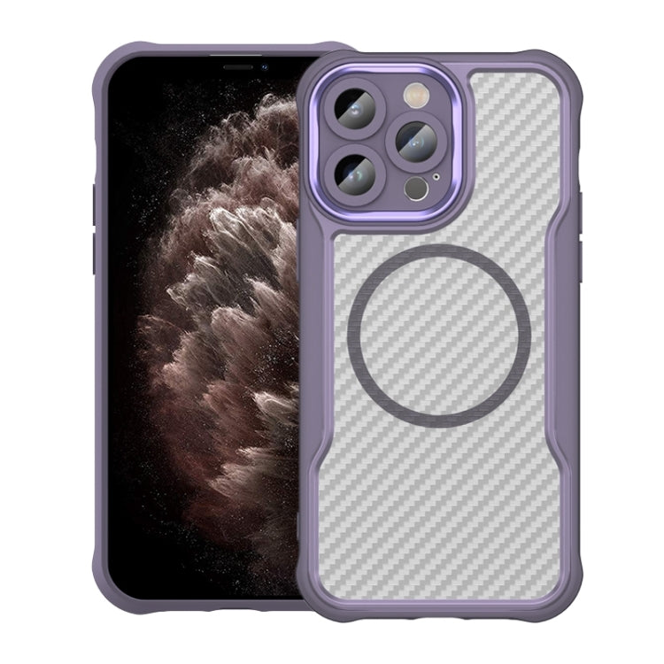 For iPhone 11 Pro Max Carbon Fiber Texture MagSafe Translucent Phone Case(Purple) - iPhone 11 Pro Max Cases by buy2fix | Online Shopping UK | buy2fix