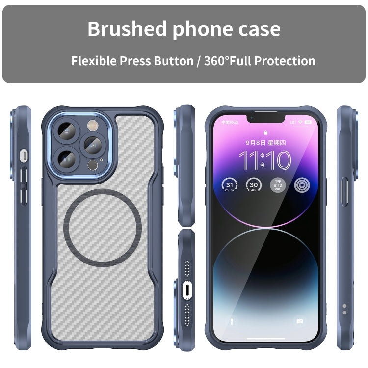 For iPhone 12 Pro Carbon Fiber Texture MagSafe Translucent Phone Case(Blue) - iPhone 12 / 12 Pro Cases by buy2fix | Online Shopping UK | buy2fix