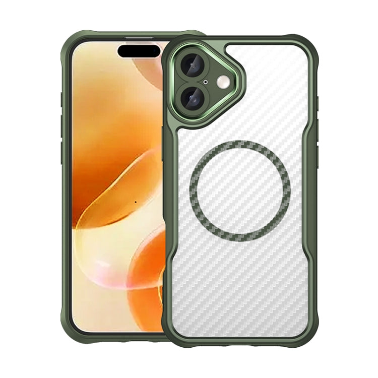 For iPhone 16 Plus Carbon Fiber Texture MagSafe Translucent Phone Case(Green) - iPhone 16 Plus Cases by buy2fix | Online Shopping UK | buy2fix