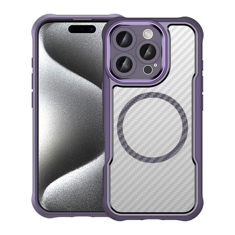 For iPhone 16 Pro Carbon Fiber Texture MagSafe Translucent Phone Case(Purple) - iPhone 16 Pro Cases by buy2fix | Online Shopping UK | buy2fix