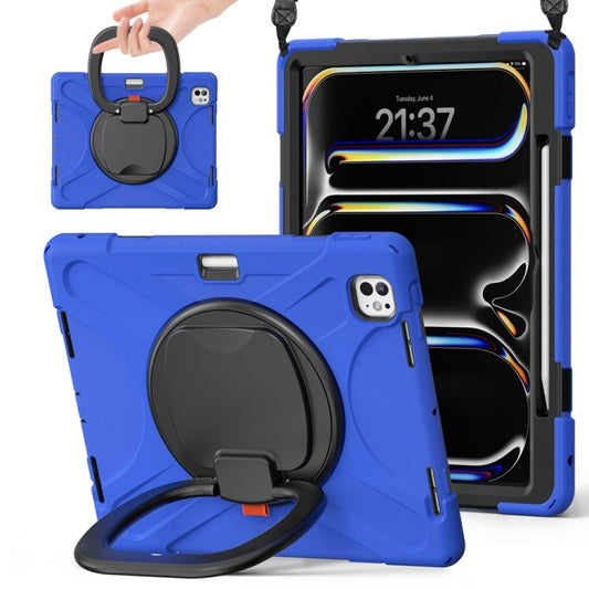 For iPad Pro 11 2024 Silicone Hybrid PC Tablet Case with Holder & Shoulder Strap(Blue) - iPad Pro 11 2024 Cases by buy2fix | Online Shopping UK | buy2fix