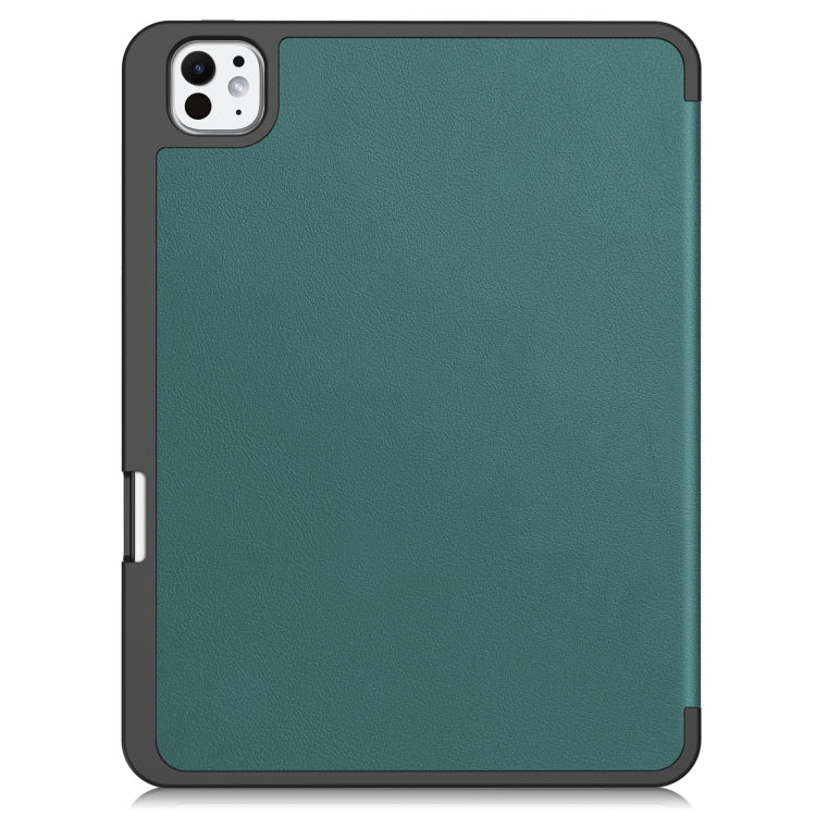 For iPad Pro 11 2024 Custer TPU Pure Color 3-Fold Holder Smart Leather Tablet Case with Pen Tray(Dark Green) - iPad Pro 11 2024 Cases by buy2fix | Online Shopping UK | buy2fix