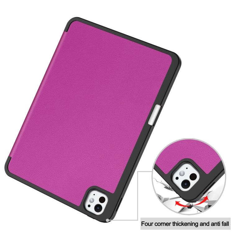 For iPad Pro 11 2024 Custer TPU Pure Color 3-Fold Holder Smart Leather Tablet Case with Pen Tray(Purple) - iPad Pro 11 2024 Cases by buy2fix | Online Shopping UK | buy2fix