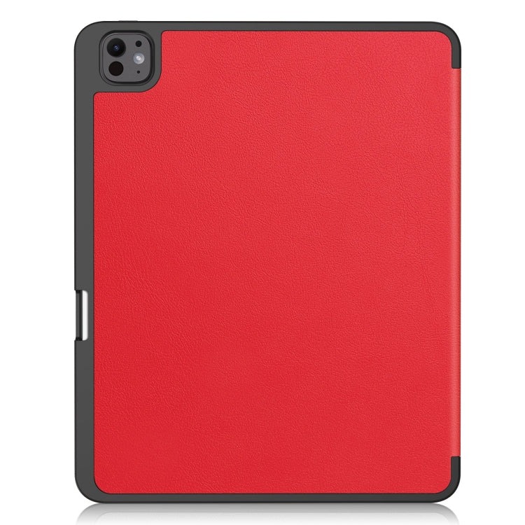 For iPad Pro 13 2024 Custer TPU Pure Color 3-Fold Holder Smart Leather Tablet Case with Pen Tray(Red) - iPad Pro 13 2024 Cases by buy2fix | Online Shopping UK | buy2fix