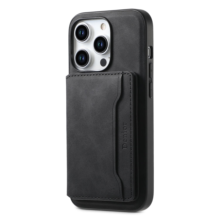 For iPhone 15 Pro Denior D13 Retro Texture Leather MagSafe Card Bag Phone Case(Black) - iPhone 15 Pro Cases by Denior | Online Shopping UK | buy2fix