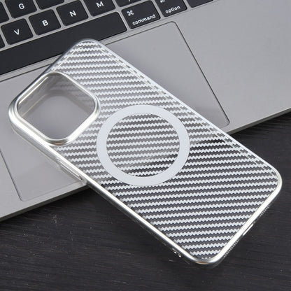 For iPhone 15 Pro 6D Plated Carbon Fiber Clear Magsafe PC Phone Case(Starlight Silver) - iPhone 15 Pro Cases by buy2fix | Online Shopping UK | buy2fix