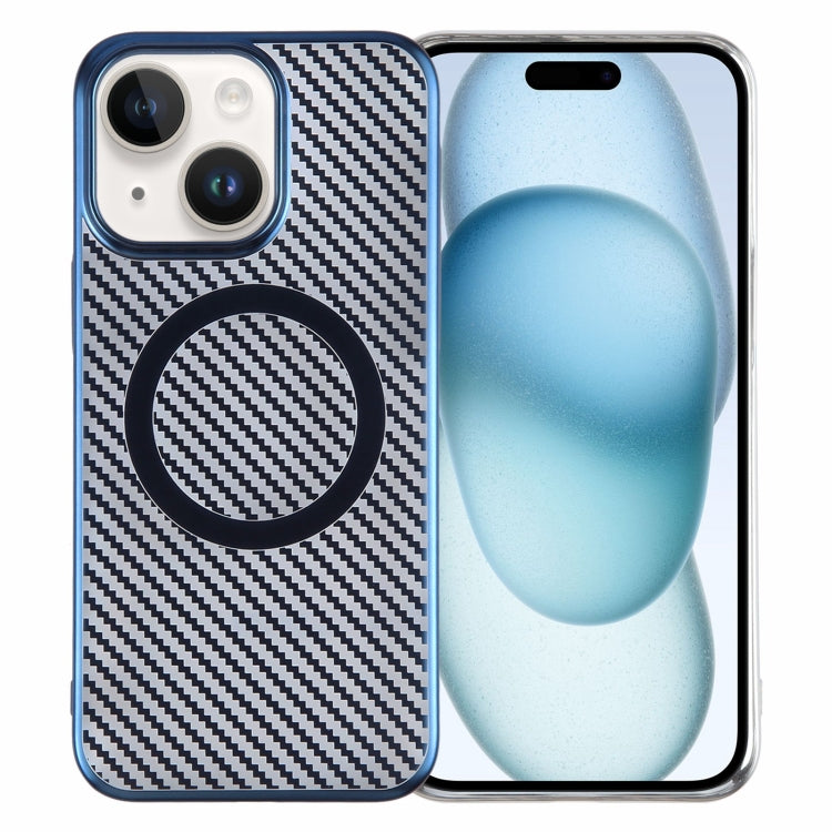 For iPhone 15 Plus 6D Plated Carbon Fiber Clear Magsafe PC Phone Case(Dream Blue) - iPhone 15 Plus Cases by buy2fix | Online Shopping UK | buy2fix