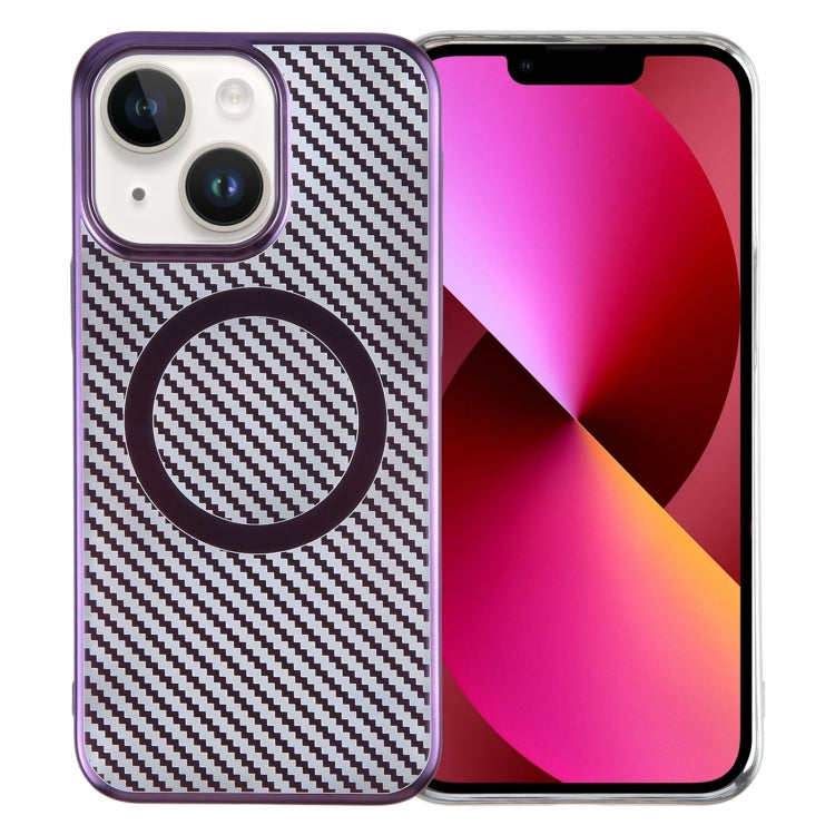 For iPhone 13 6D Plated Carbon Fiber Clear Magsafe PC Phone Case(Aurora Purple) - iPhone 13 Cases by buy2fix | Online Shopping UK | buy2fix