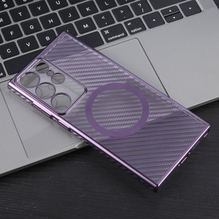 For Samsung Galaxy S22 Ultra 5G 6D Plated Carbon Fiber Clear Magsafe PC Phone Case(Aurora Purple) - Galaxy S22 Ultra 5G Cases by buy2fix | Online Shopping UK | buy2fix