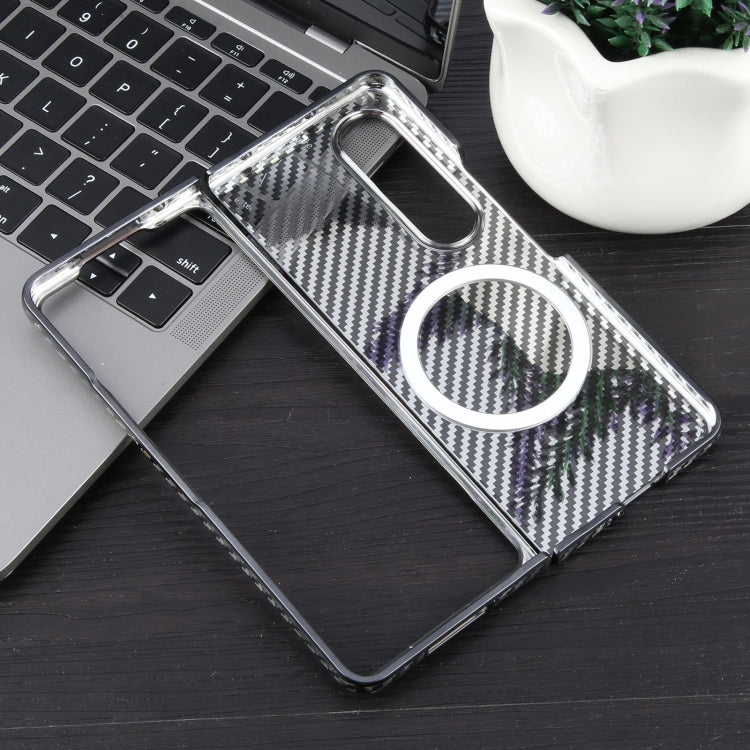 For Samsung Galaxy Z Fold4 6D Plated Carbon Fiber Clear Magsafe PC Phone Case(Starry Black) - Galaxy Z Fold4 5G Cases by buy2fix | Online Shopping UK | buy2fix