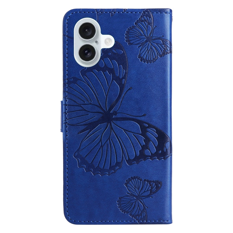 For iPhone 16 Plus 3D Butterfly Embossed Pattern Flip Leather Phone Case(Blue) - iPhone 16 Plus Cases by buy2fix | Online Shopping UK | buy2fix