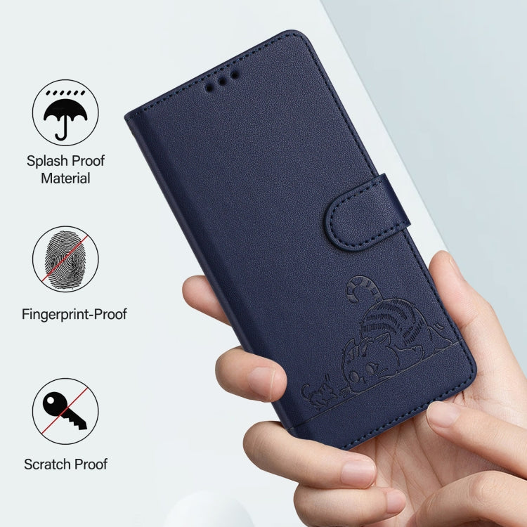 For Google Pixel 9 Pro XL Cat Rat Embossed Pattern RFID Leather Phone Case with Lanyard(Blue) - Google Cases by buy2fix | Online Shopping UK | buy2fix