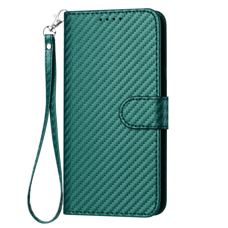 For Motorola Moto G Play 4G 2024 YX0070 Carbon Fiber Buckle Leather Phone Case with Lanyard(Dark Green) - Motorola Cases by buy2fix | Online Shopping UK | buy2fix