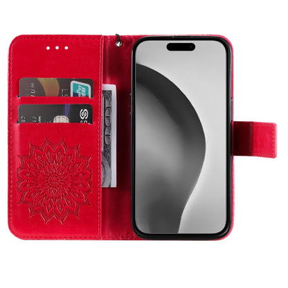 For iPhone 16 Pro Max Embossed Sunflower Pattern Flip Leather Phone Case(Red) - iPhone 16 Pro Max Cases by buy2fix | Online Shopping UK | buy2fix