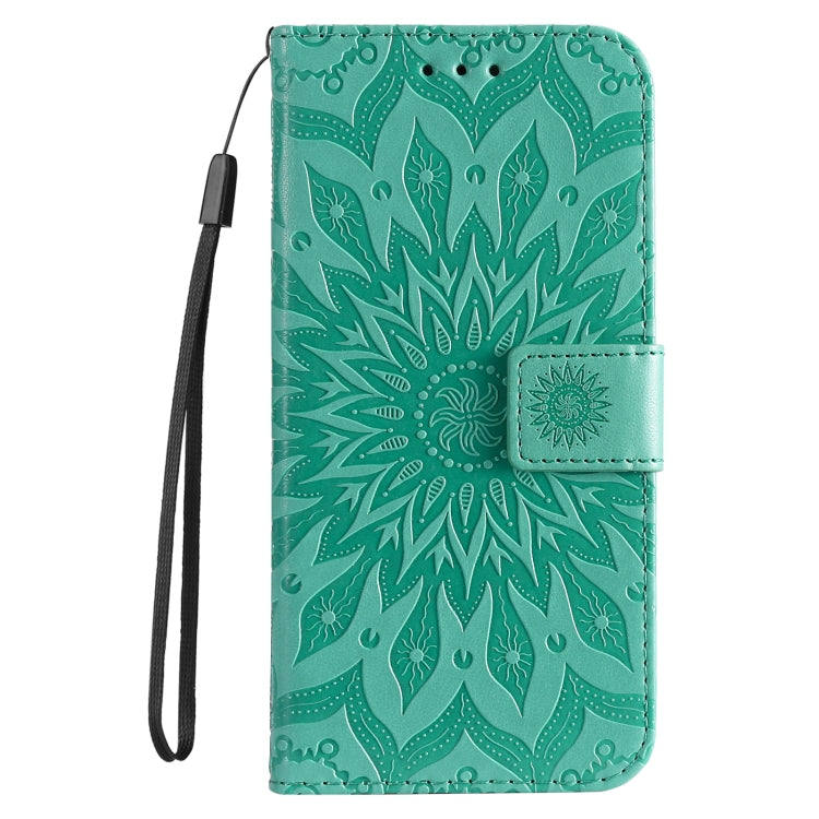 For iPhone 16 Pro Max Embossed Sunflower Pattern Flip Leather Phone Case(Green) - iPhone 16 Pro Max Cases by buy2fix | Online Shopping UK | buy2fix