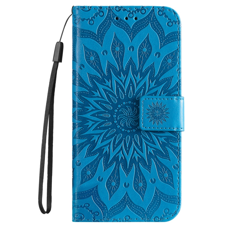 For iPhone 16 Pro Max Embossed Sunflower Pattern Flip Leather Phone Case(Blue) - iPhone 16 Pro Max Cases by buy2fix | Online Shopping UK | buy2fix