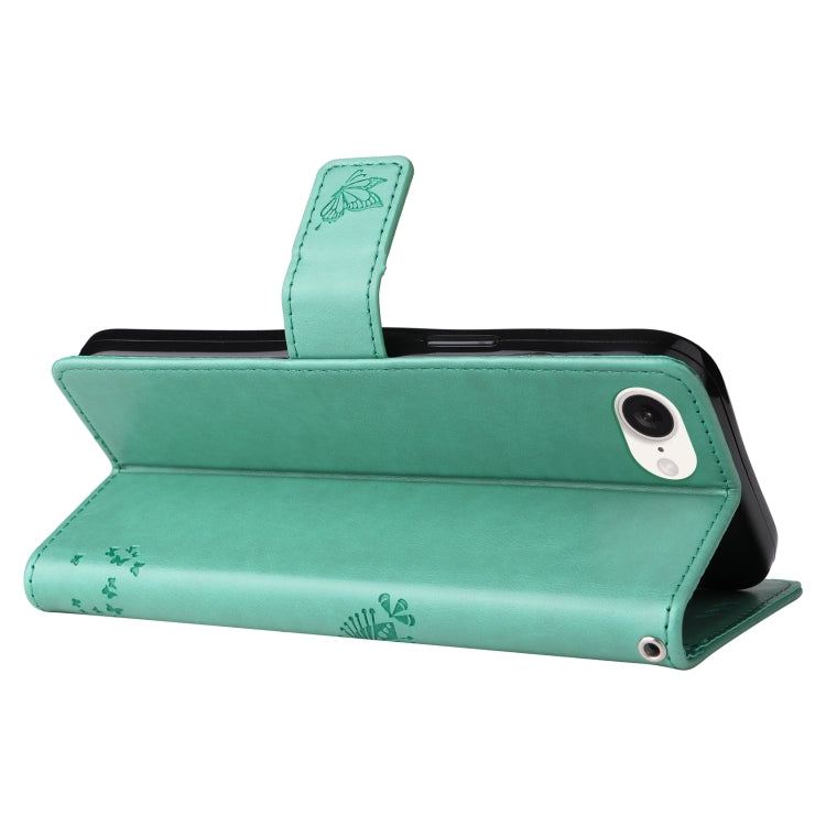 For iPhone SE 2024 Tree & Cat Embossed Pattern Flip Leather Phone Case(Green) - More iPhone Cases by buy2fix | Online Shopping UK | buy2fix