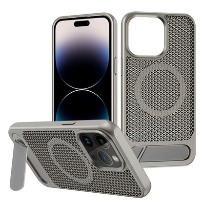 For iPhone 14 Pro Honeycomb Cooling MagSafe Phone Case with Invisible Holder(Grey) - iPhone 14 Pro Cases by buy2fix | Online Shopping UK | buy2fix