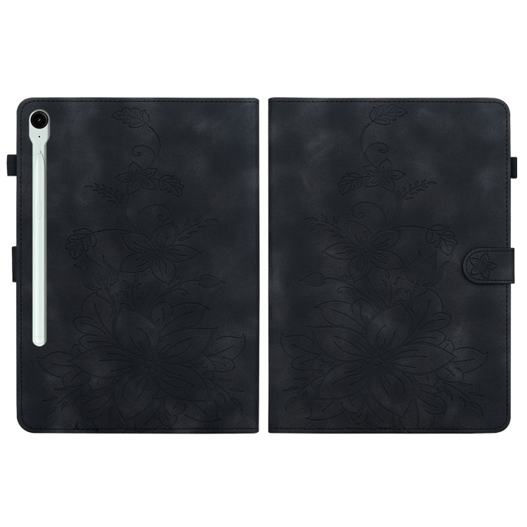 For Samsung Galaxy Tab S9 / S9 FE Lily Embossed Leather Tablet Case(Black) - Galaxy Tab S9 Cases by buy2fix | Online Shopping UK | buy2fix