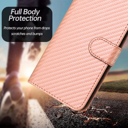 For OPPO Reno10 5G / Reno10 Pro 5G Global YX0070 Carbon Fiber Buckle Leather Phone Case with Lanyard(Pink) - OPPO Cases by buy2fix | Online Shopping UK | buy2fix