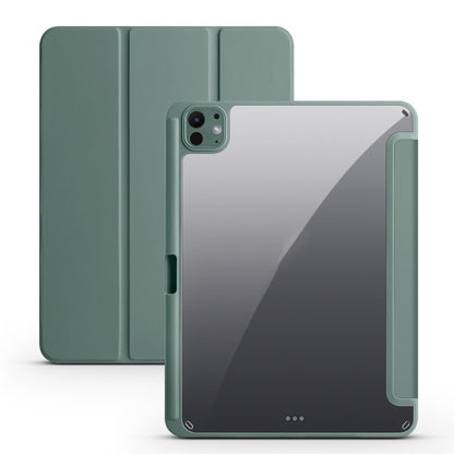 For iPad Pro 11 2024 Acrylic 3-folding Smart Leather Tablet Case(Dark Green) - iPad Pro 11 2024 Cases by buy2fix | Online Shopping UK | buy2fix