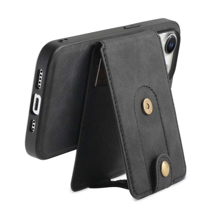 For iPhone 15 Pro Denior D14 NK Retro Pattern MagSafe Magnetic Card Holder Leather Phone Case(Black) - iPhone 15 Pro Cases by Denior | Online Shopping UK | buy2fix