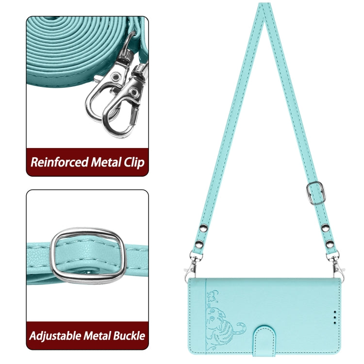 For OnePlus 11 Cat Rat Embossed Pattern RFID Leather Phone Case with Lanyard(Mint Green) - OnePlus Cases by buy2fix | Online Shopping UK | buy2fix