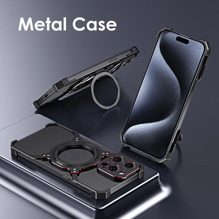 For iPhone 13 Mechanical Arm Borderless MagSafe Holder Metal Phone Case(Black Purple) - iPhone 13 Cases by buy2fix | Online Shopping UK | buy2fix